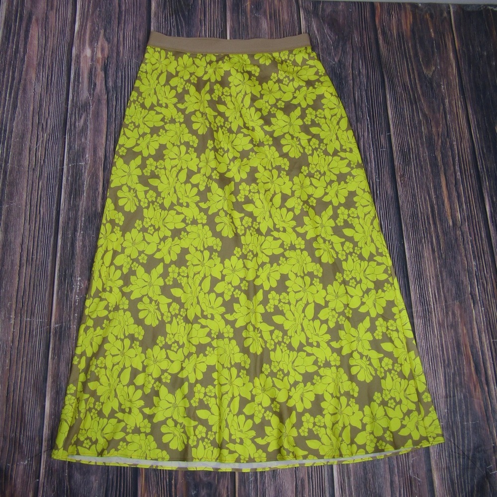 Outerknown Skirt Womens Small Brown Yellow Floral A-Line Midi Pull On Boho Retro
